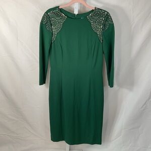 ANTONIO MELANI Emerald Green Long-Sleeve Dress with Beaded Lace Shoulders